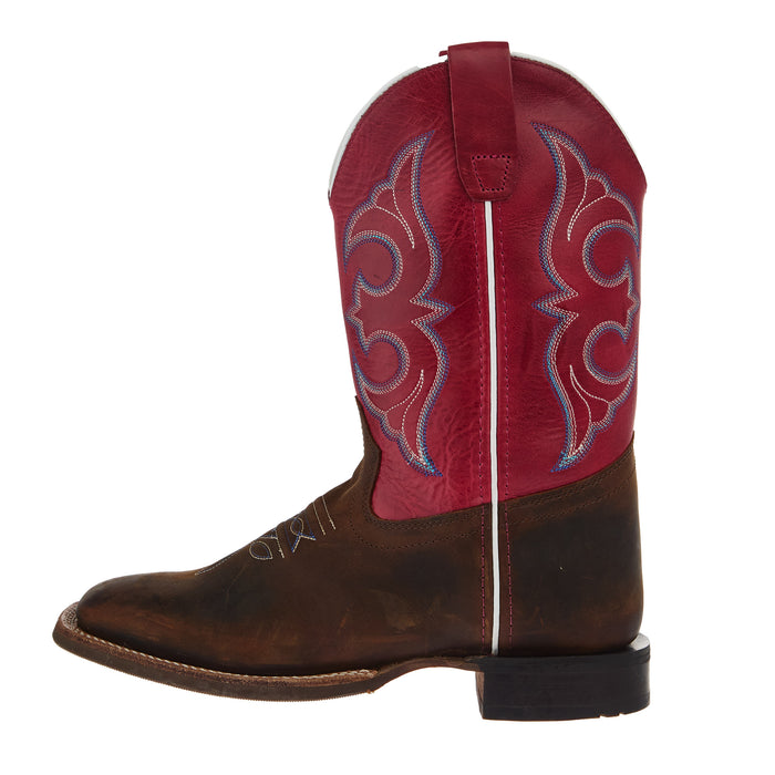 Old West Youth Brown Square Toe with Fuchsia Pink Shaft