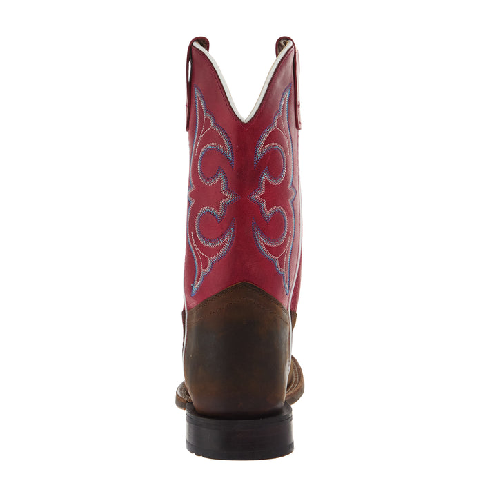 Old West Youth Brown Square Toe with Fuchsia Pink Shaft