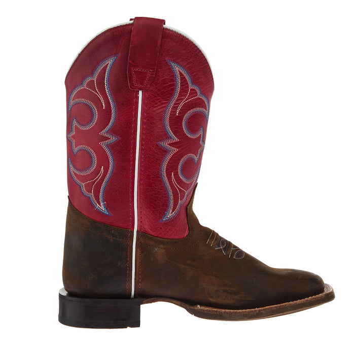 Old West Youth Brown Square Toe with Fuchsia Pink Shaft