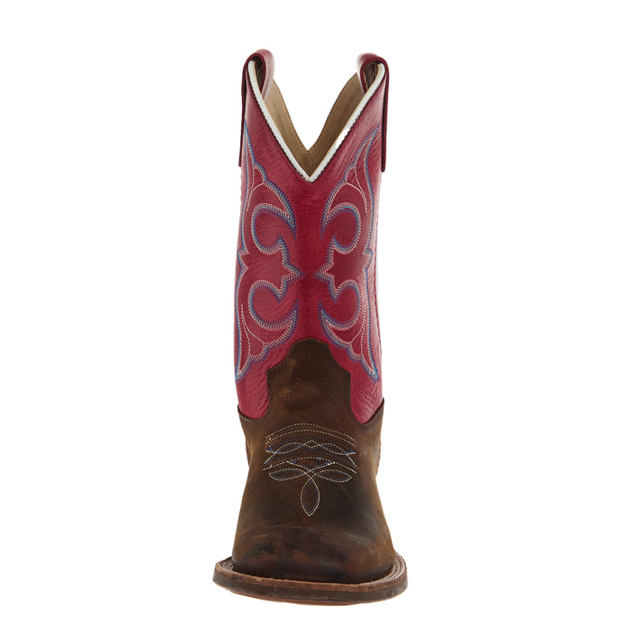 Old West Youth Brown Square Toe with Fuchsia Pink Shaft