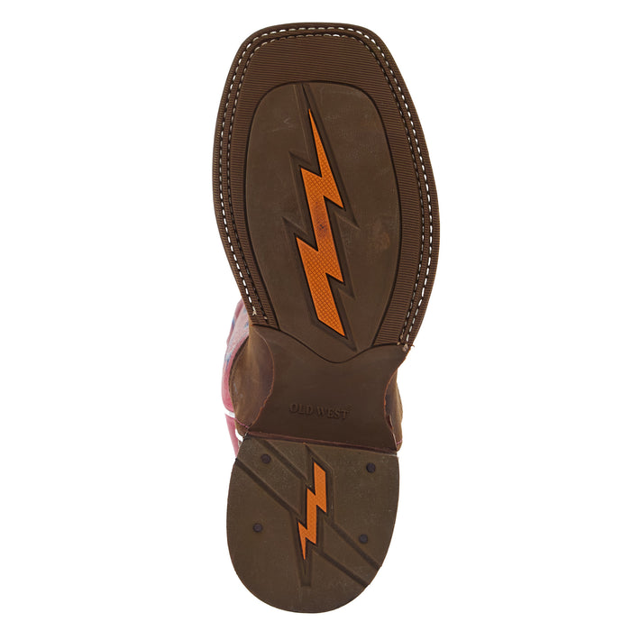 Old West Youth Brown Square Toe with Fuchsia Pink Shaft