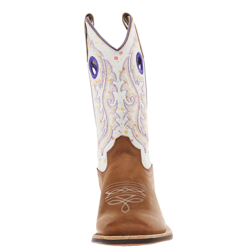Old West Youth Tan with Splatter Shaft Square Toe Boot