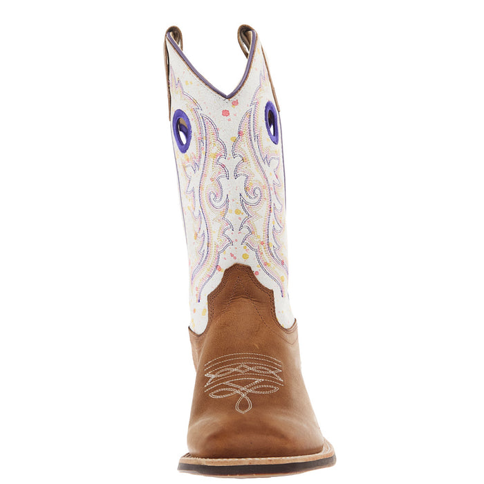 Old West Youth Tan with Splatter Shaft Square Toe Boot