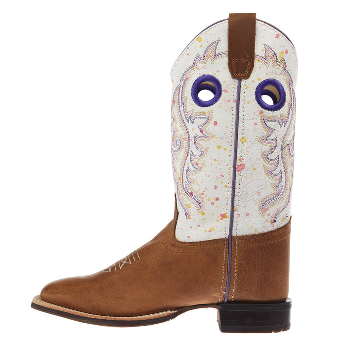 Old West Youth Tan with Splatter Shaft Square Toe Boot