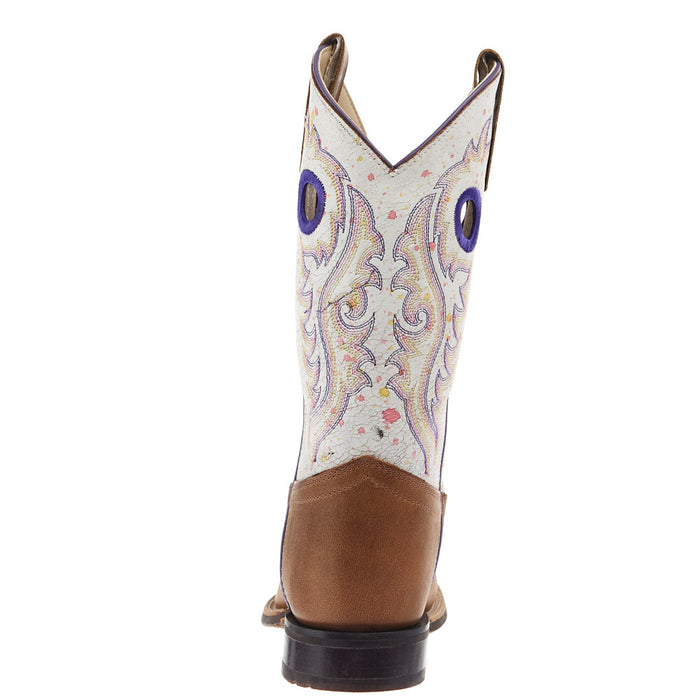 Old West Youth Tan with Splatter Shaft Square Toe Boot