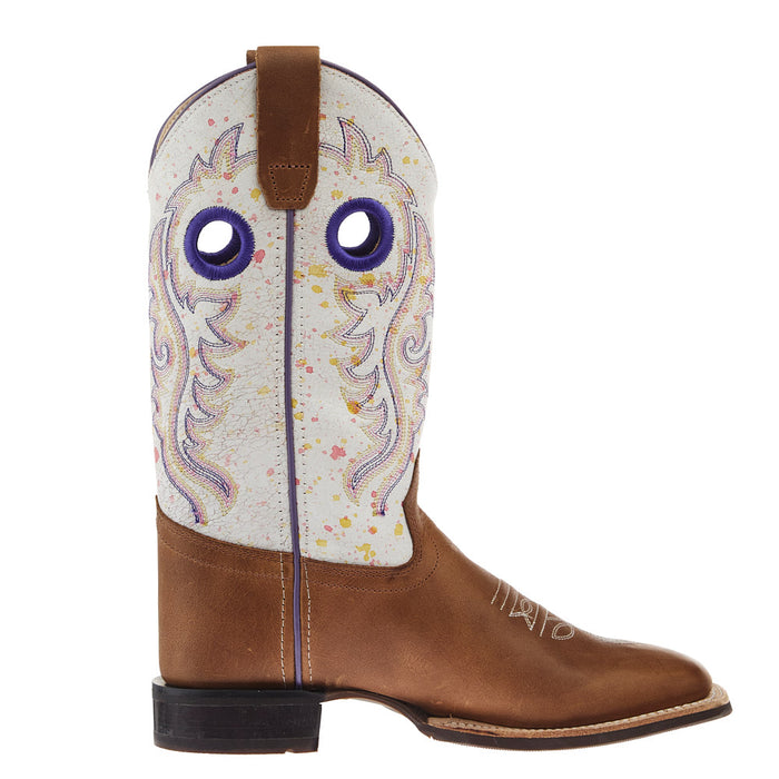 Old West Youth Tan with Splatter Shaft Square Toe Boot