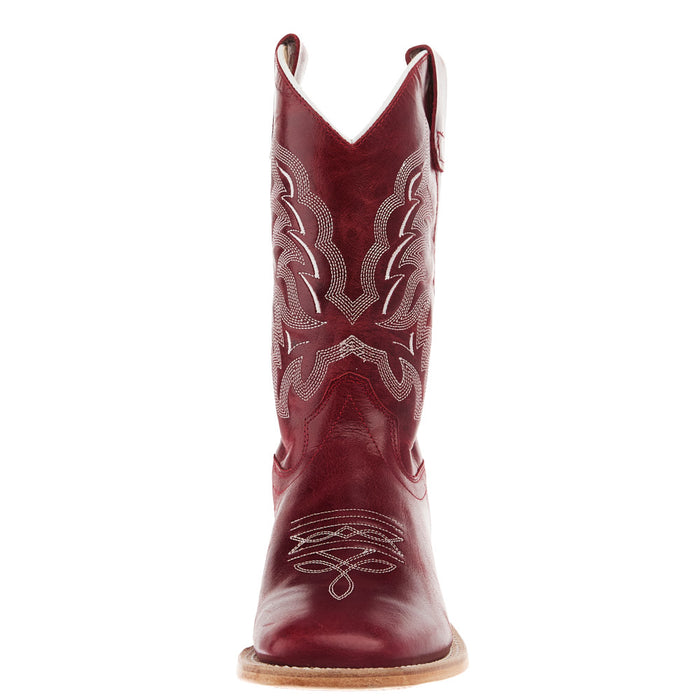 Old West Youth Deep Red Square Toe Leather Sole Boot