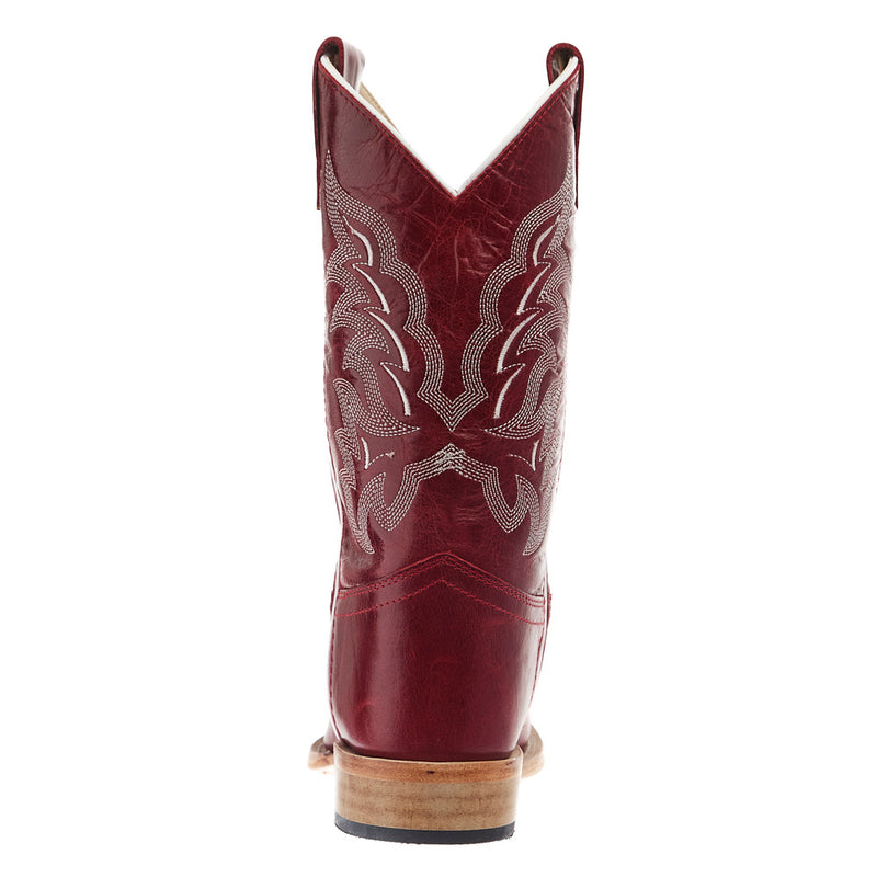 Old West Youth Deep Red Square Toe Leather Sole Boot