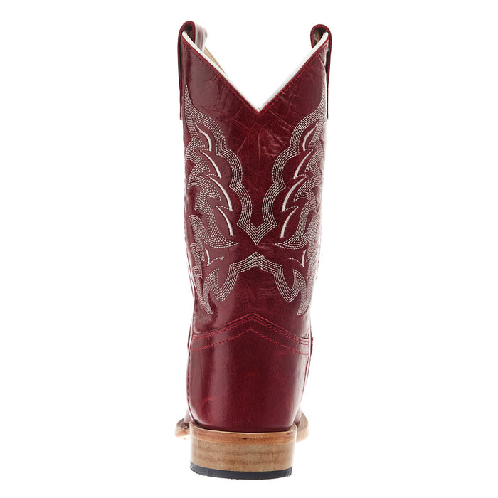 Old West Youth Deep Red Square Toe Leather Sole Boot