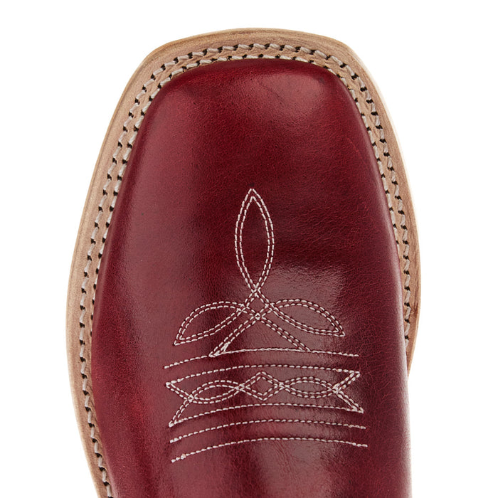 Old West Youth Deep Red Square Toe Leather Sole Boot