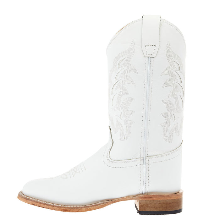 Old West Youth All White Square Toe Leather Sole Boot