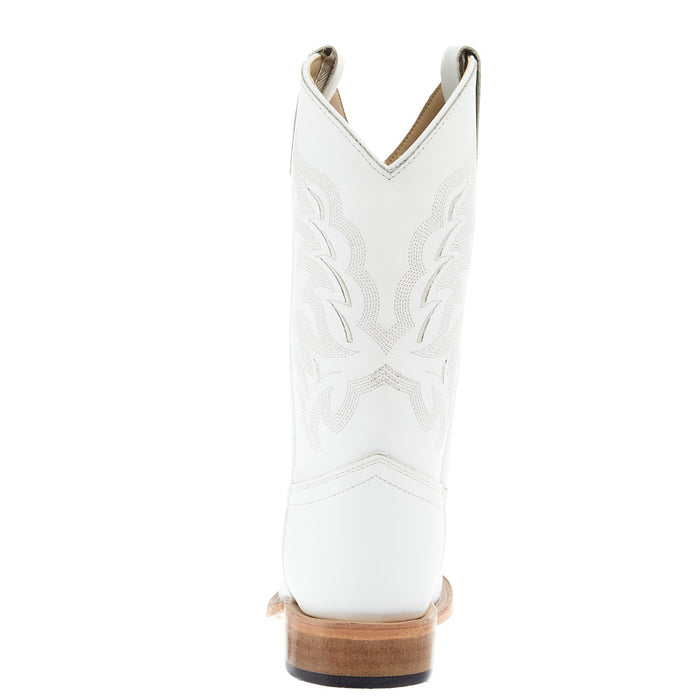 Old West Youth All White Square Toe Leather Sole Boot