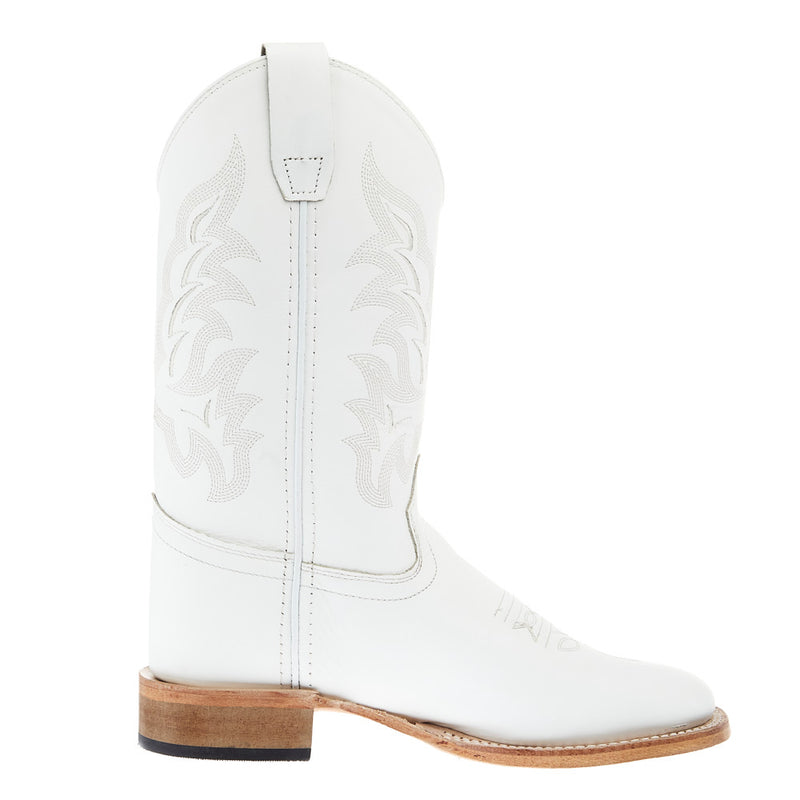 Old West Youth All White Square Toe Leather Sole Boot