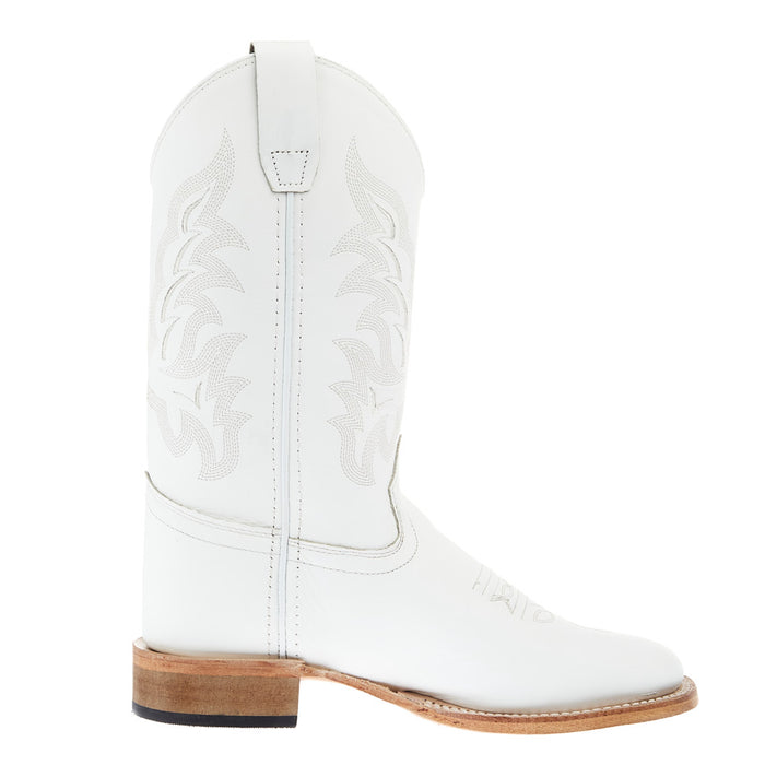 Old West Youth All White Square Toe Leather Sole Boot