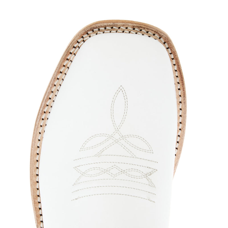Old West Youth All White Square Toe Leather Sole Boot