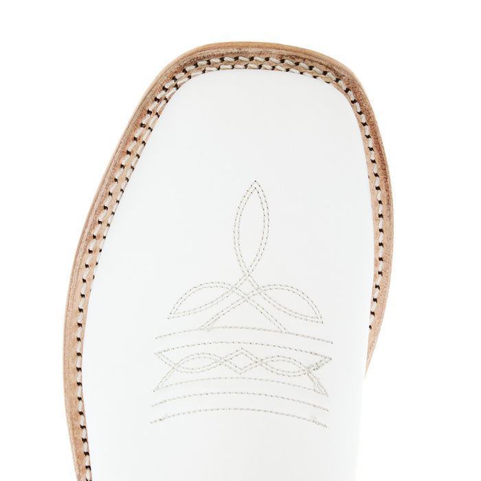 Old West Youth All White Square Toe Leather Sole Boot