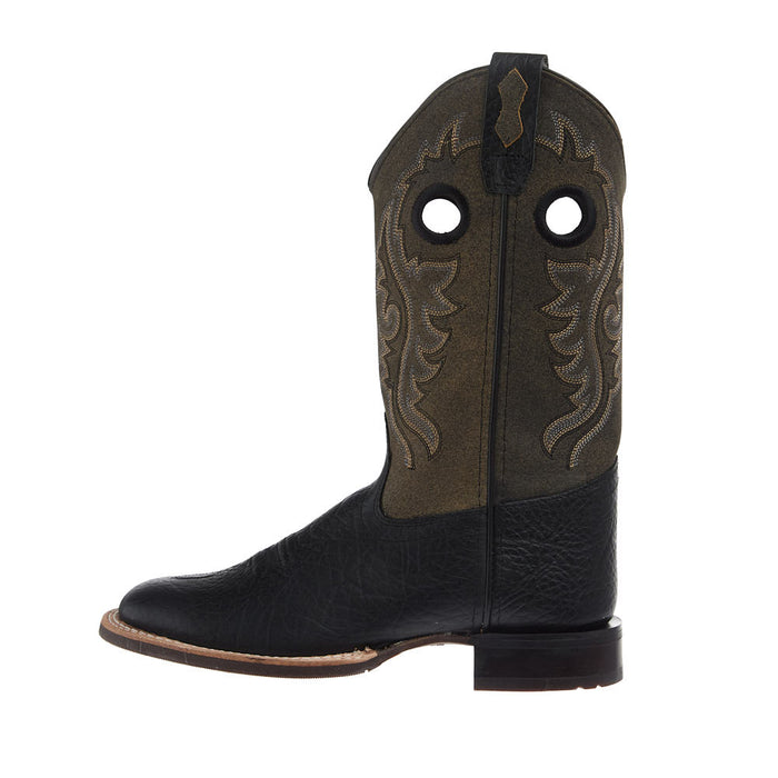 Old West Kid's Black and Vintage Charcoal Square Toe Boot