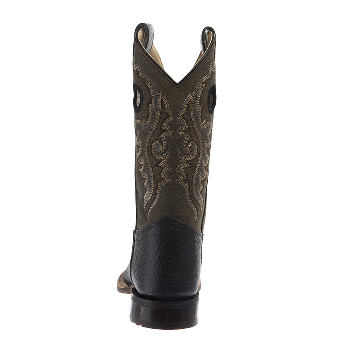 Old West Kid's Black and Vintage Charcoal Square Toe Boot