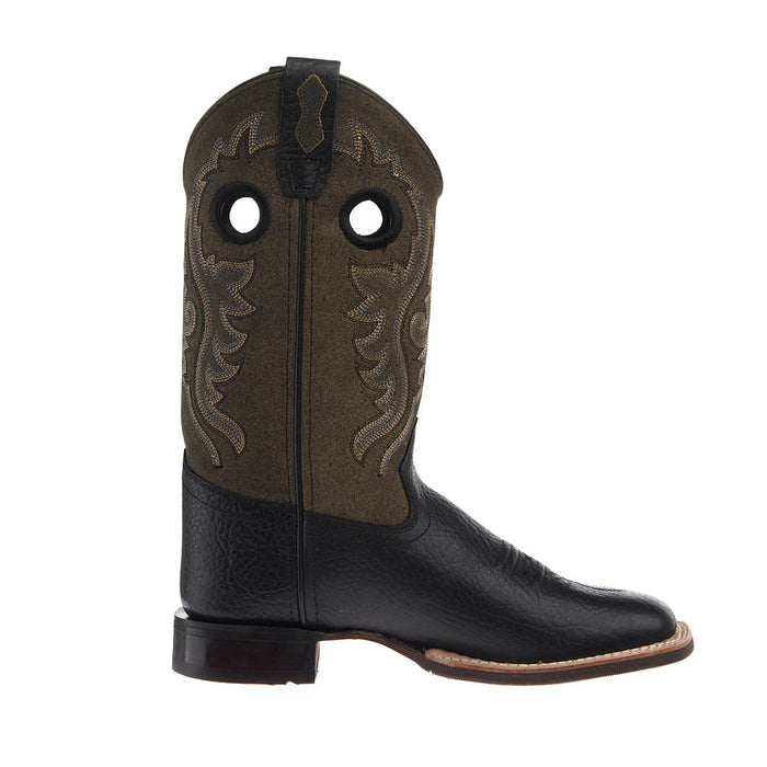 Old West Kid's Black and Vintage Charcoal Square Toe Boot