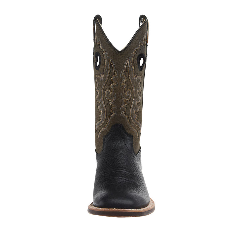 Old West Kid's Black and Vintage Charcoal Square Toe Boot