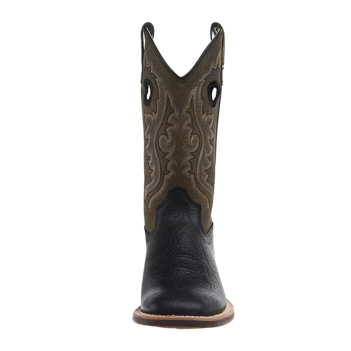 Old West Kid's Black and Vintage Charcoal Square Toe Boot