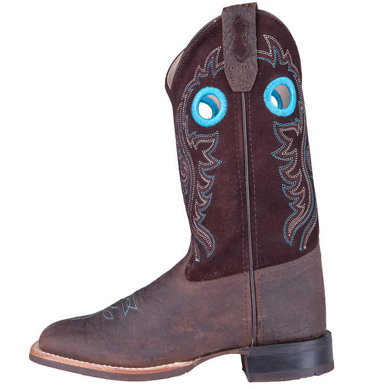 Old West Youth Brown Bull Hide Print Vamp Brown Suede Top