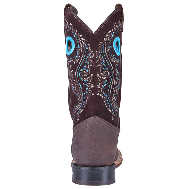 Old West Youth Brown Bull Hide Print Vamp Brown Suede Top