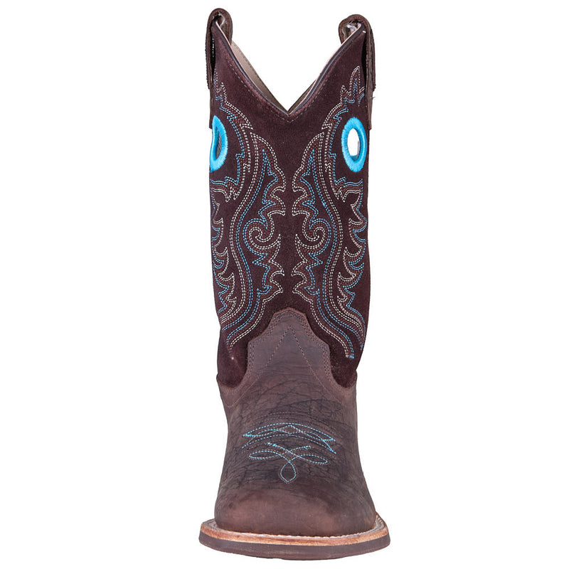 Old West Youth Brown Bull Hide Print Vamp Brown Suede Top