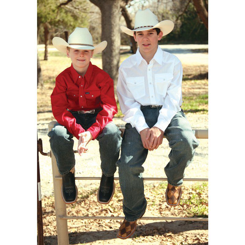 Wrangler Boy's Long Sleeve White Snap Shirt