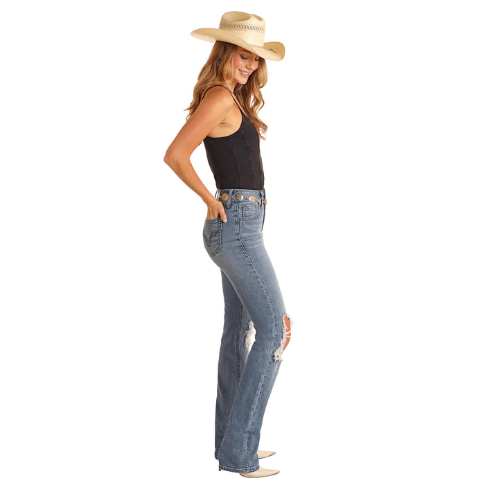 Rock & Roll Denim and Mid Rise Distressed Bootcut Jeans