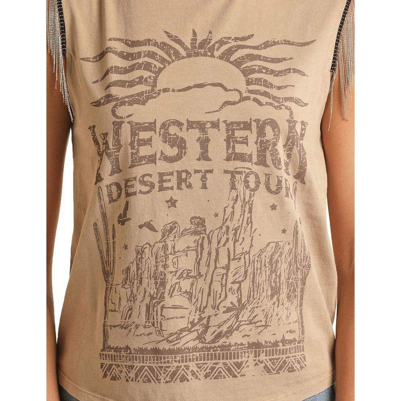 Rock & Roll Denim Women's Chain Fringe Taupe Tank