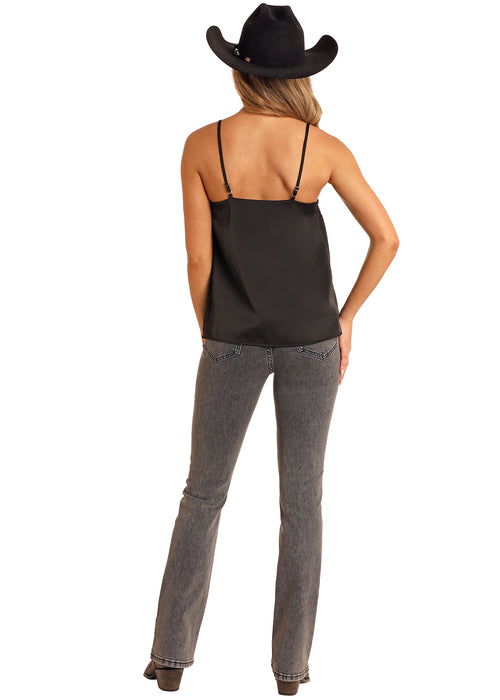 Rock & Roll Denim N Womens Black Satin Tank