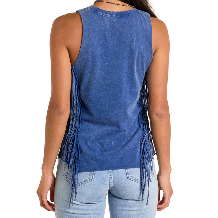 Rock & Roll Denim Women's Navy Graphic Fringe Tank