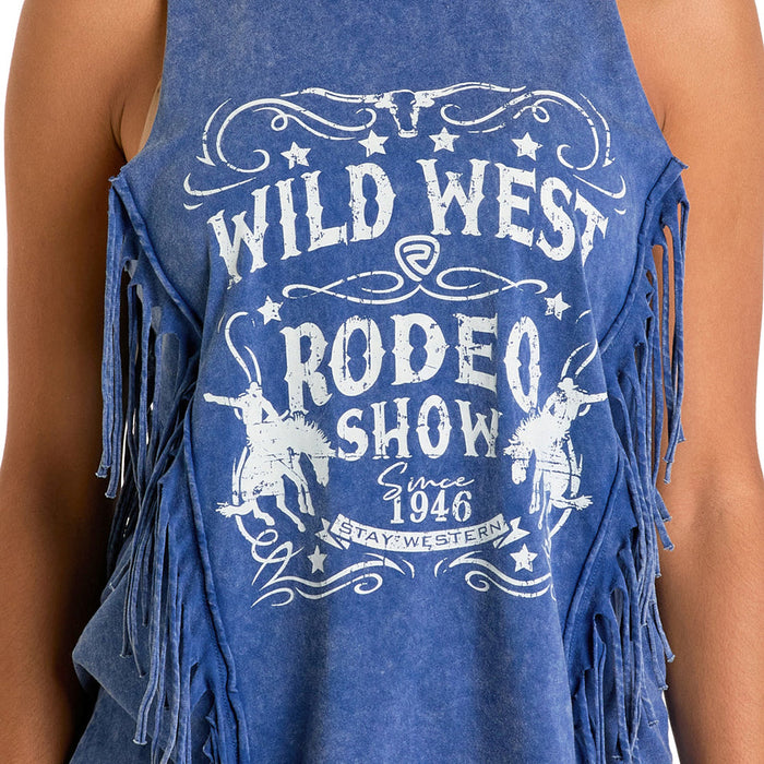 Rock & Roll Denim Women's Navy Graphic Fringe Tank
