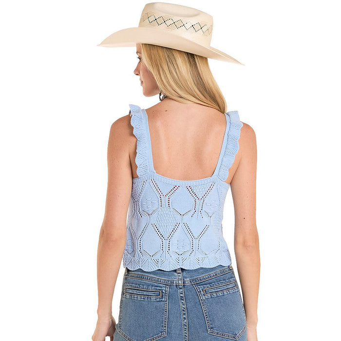Rock & Roll Denim Women's Cerulean Crochet Tank Top
