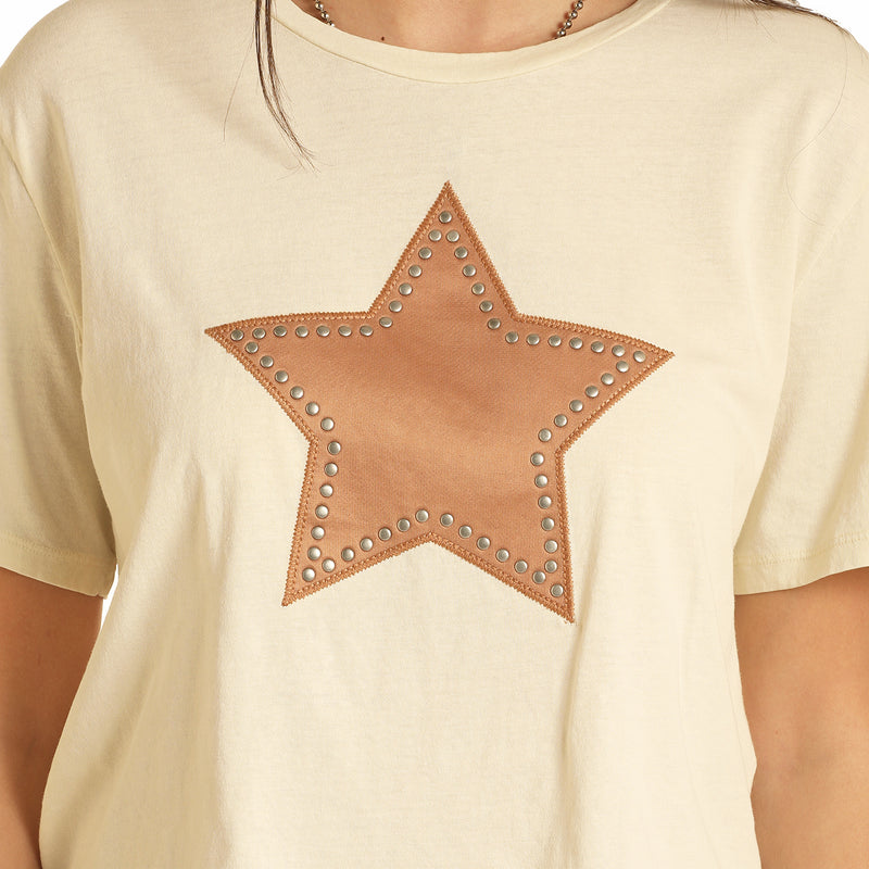 Rock & Roll Denim Women's Beige Star Applique Tee