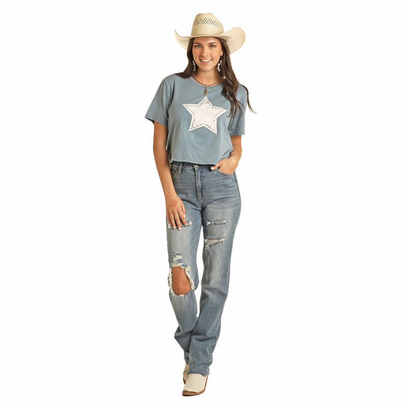 Rock & Roll Denim Women's Blue Star Applique Tee