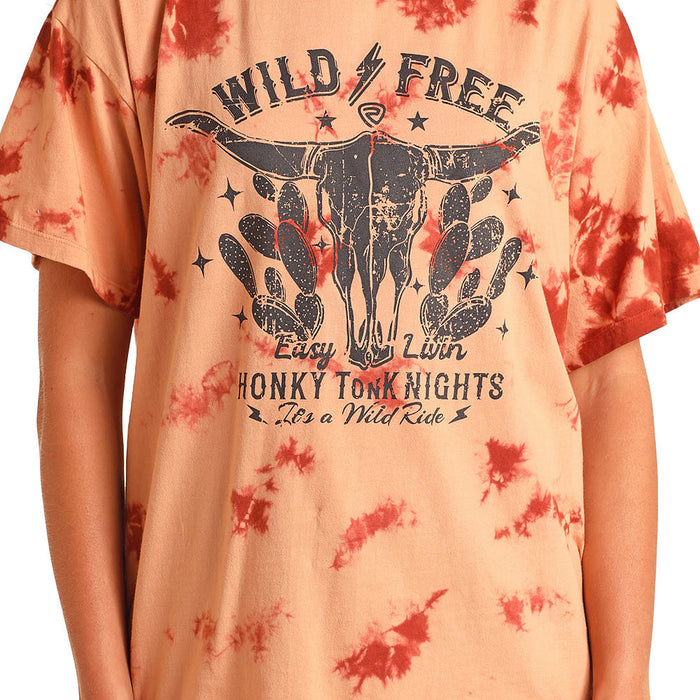 Rock & Roll Denim Tie-Dye Oversized T-Shirt