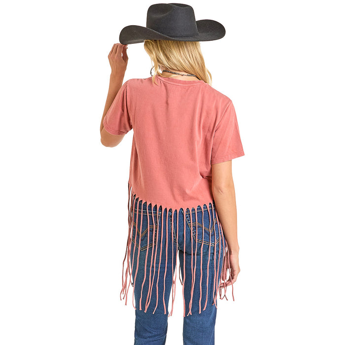 Rock & Roll Denim Women's Red Graphic Fringe Tee Shirt