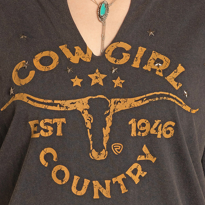 Rock & Roll Denim Women's Cowgirl Country Black Tee Shirt