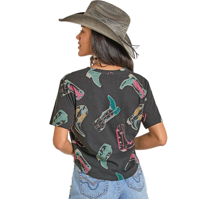Rock & Roll Denim Women's Black Boot Print Top