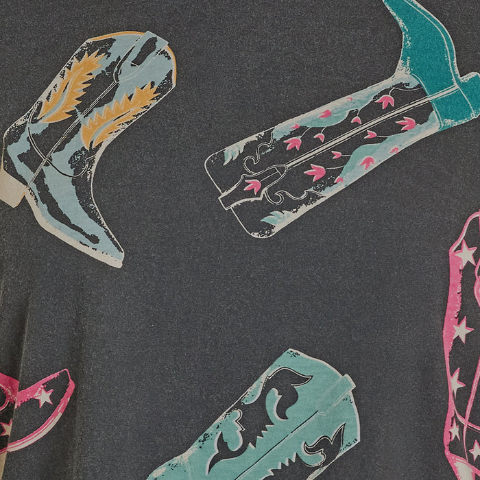 Rock & Roll Denim Women's Black Boot Print Top