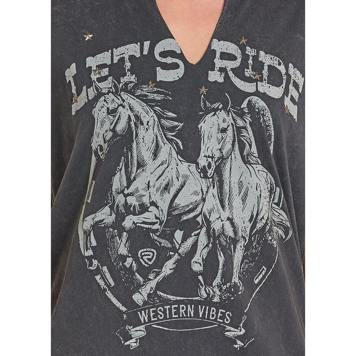 Rock & Roll Denim Women's Distressed Star Studded Tee Shirt