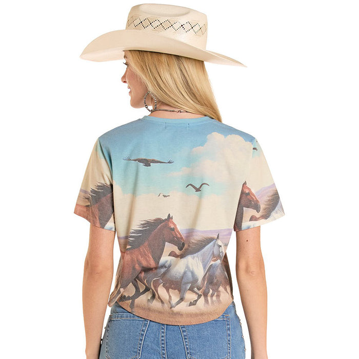 Rock & Roll Denim Women's Powder Blue Horse Scene Tee Shirt
