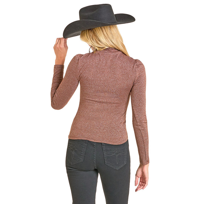 Rock & Roll Denim Women's Brown Lurex Long Sleeve Top