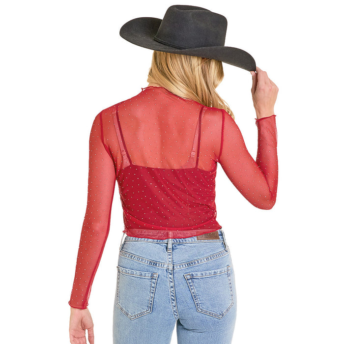 Rock & Roll Denim Women's Scarlet Rhinestone Mesh Top