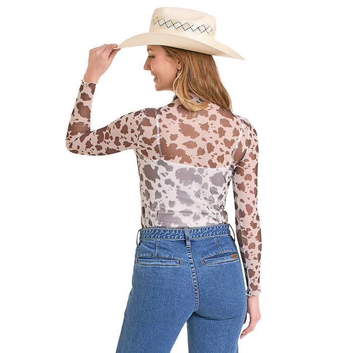 Rock & Roll Denim Women's Cow Print Mesh Top