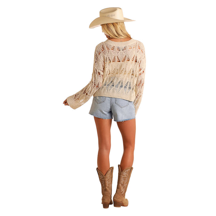 Rock & Roll Denim Open Knit Natural Sweater