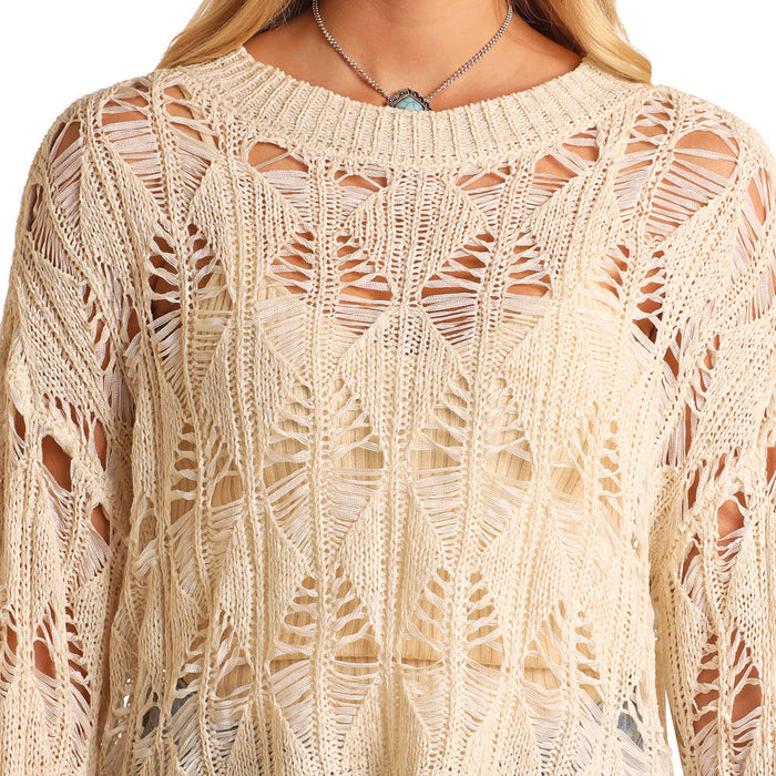 Rock & Roll Denim Open Knit Natural Sweater