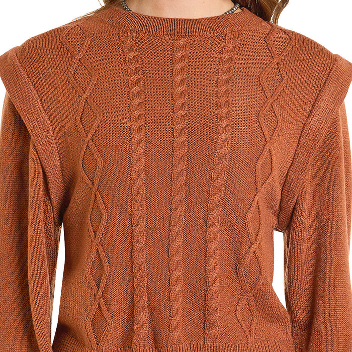 Rock & Roll Denim Women's Rust Cable Knit Sweater